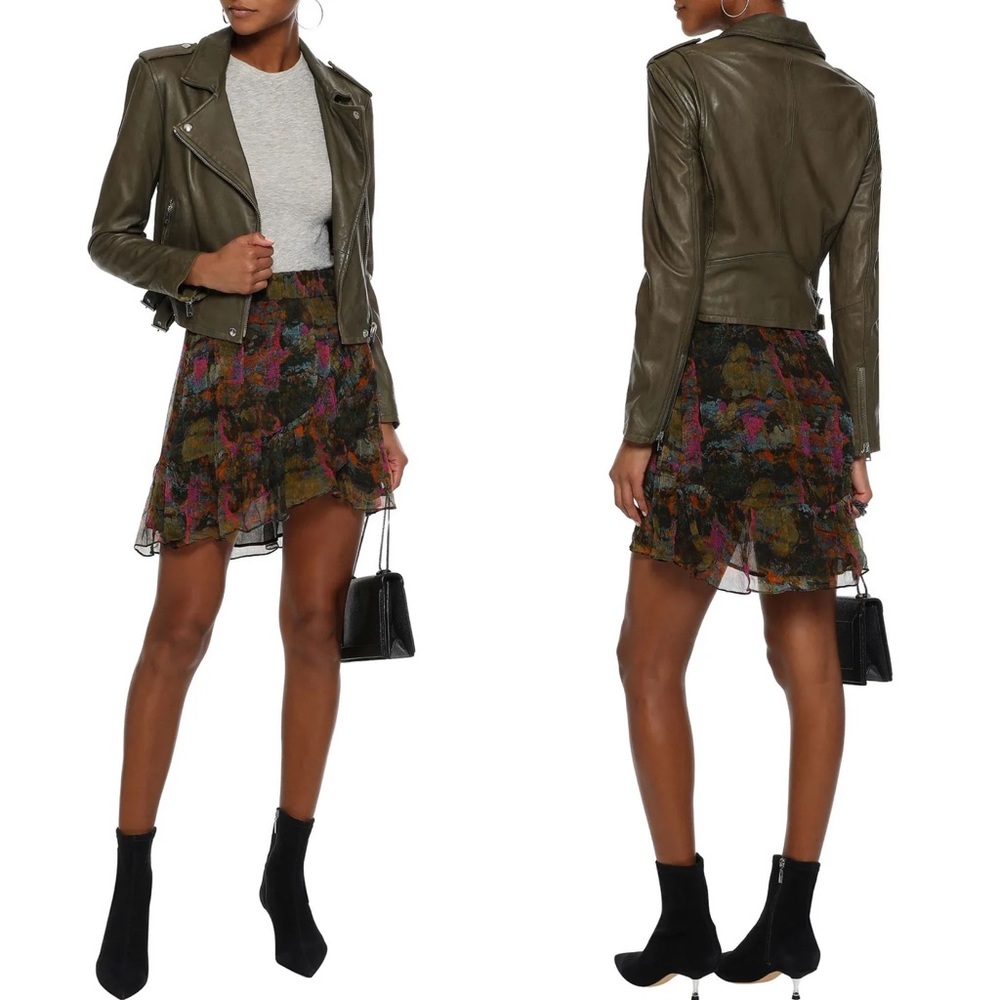 IRO Olive Green Ashville Leather Cropped Distressed Moto Jacket - Picture 2 of 16